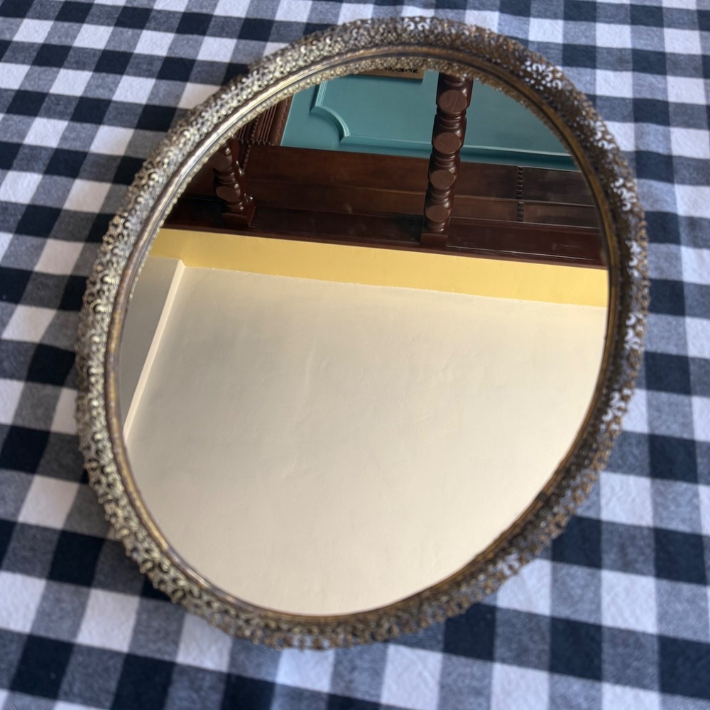 Unbranded Vanity Tray Unisex 13.5x9.5 Gold Excellent Vintage Filigree Mirrored